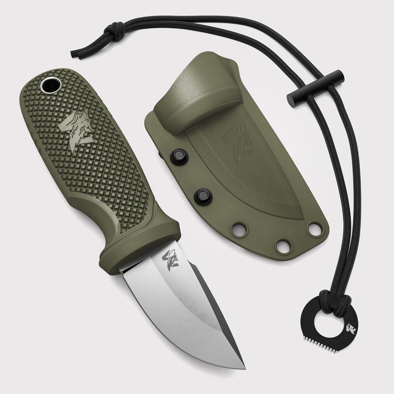 ODENWOLF W-MINI - EDC Neck Knife with Sheath and Necklace - Small EDC Fixed Blade Knife Necklace and Belt Clip - Pocket Fixed Blade Knives - Full Tang Neck Knife with Sheath Tactical and Fire Starter - Image 1